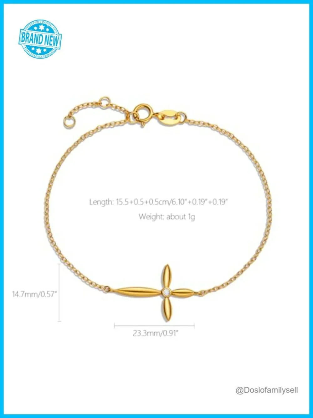 14K Gold Plated 925 Sterling Silver Cross CZ Link Bracelet